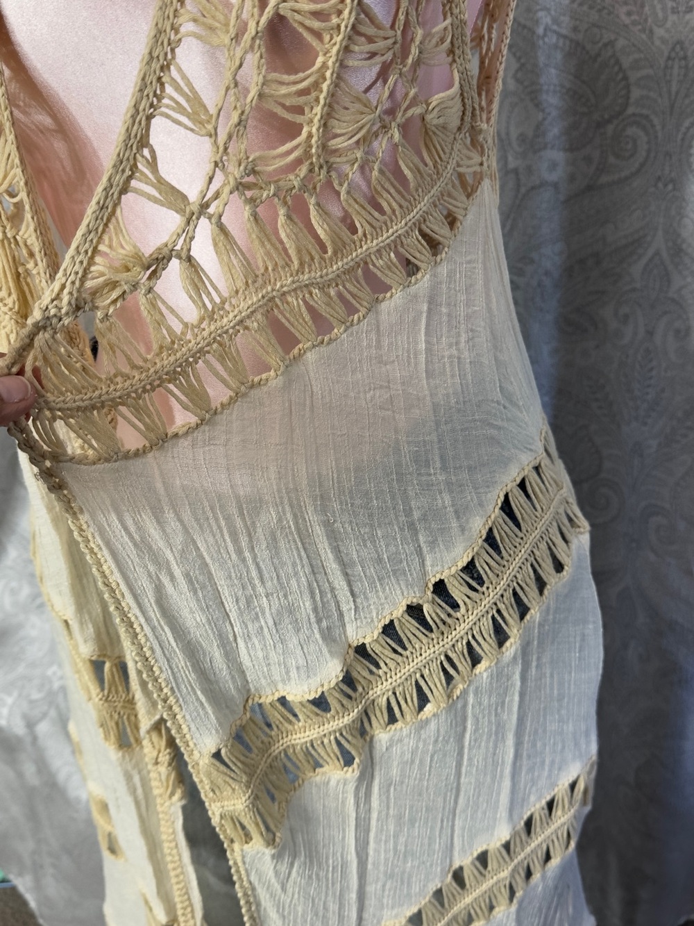 Dreamers Cream Crochet-Trim Sleeveless Long Vest - Picture 3 of 7